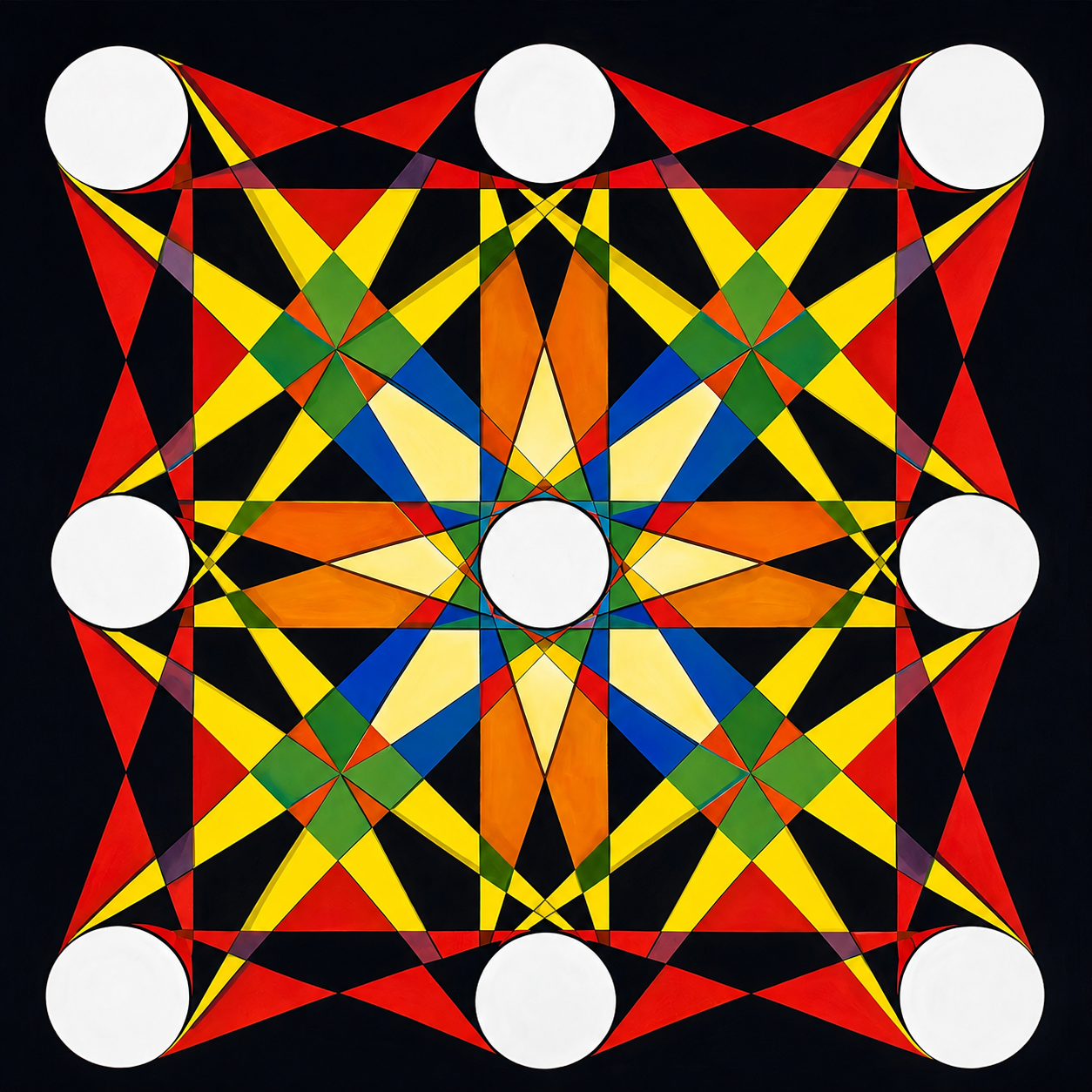 Obra #9 de Bolek Studio: composición geométrica con nueve círculos blancos